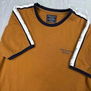 Abercrombie Fitch Mustard Yellow Logo Tee Shoulder Stripe Men XL Essential Logo